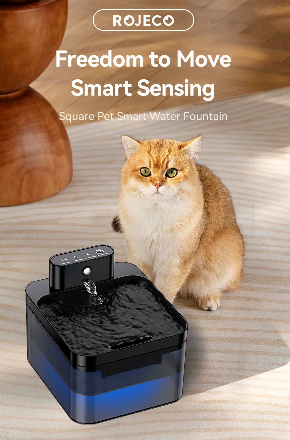 ROJECO Wireless Automatic Cat Water Fountain 2600mAh Pet Water Dispenser For Dog Cat Infrared Sensor Smart Pet Drinkier Fountain